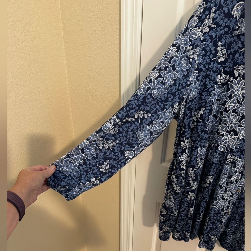 New Directions Button Peplum Tunic Blouse Blue Floral Plus Size 1X - Picture 6 of 8